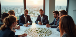 Groupe de personnes autour d'une table en réunion d'urbanisme