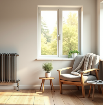 Chaleur douce et économie : un duo gagnant pour votre intérieur Salon moderne avec radiateur et lumière naturelle