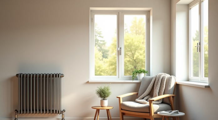 Chaleur douce et économie : un duo gagnant pour votre intérieur Salon moderne avec radiateur et lumière naturelle