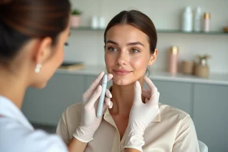 Femme recevant un microneedling en clinique moderne