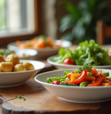 Table rustique avec plats végétariens élégants