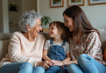 Transgénérationnel : comment travailler cette thématique en profondeur ? Trois générations de femmes discutent chaleureusement à la maison